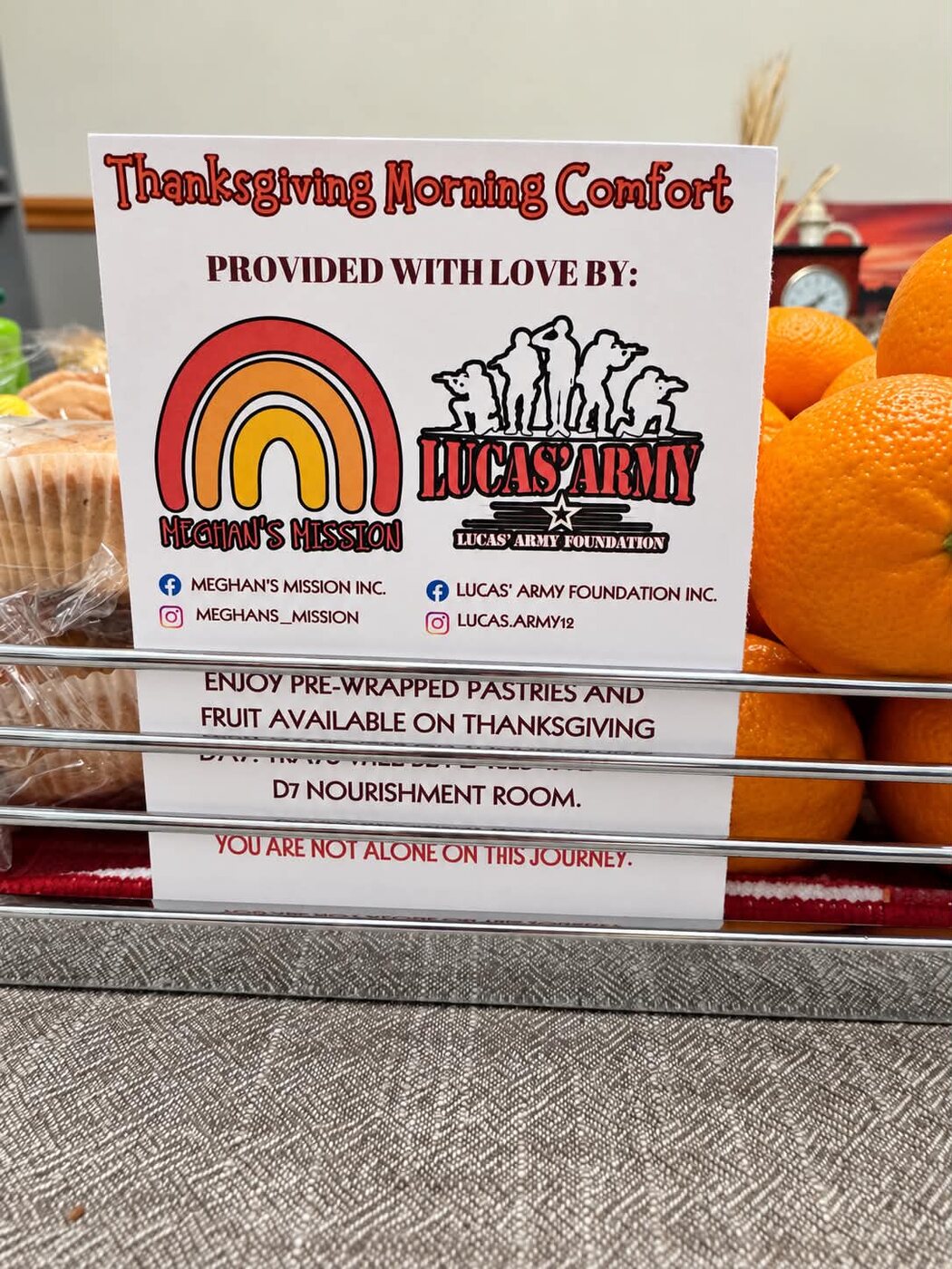 Thanksgiving Morning Comfort trays of pastries and fruit for hospital families